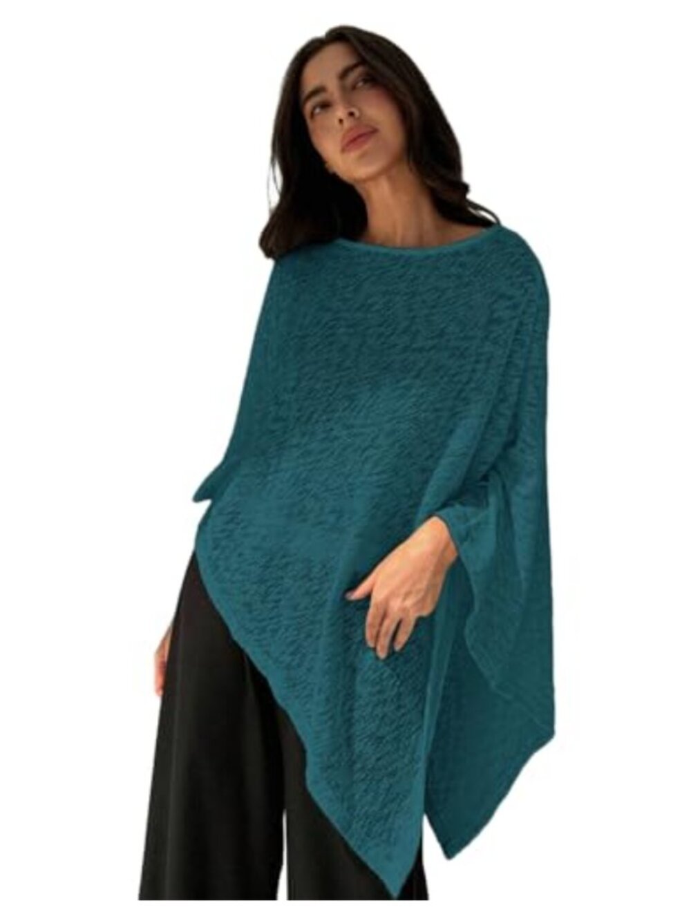 Women's Knit Poncho Shrug Sweater Cover Up Asymmetrical Hem Cape